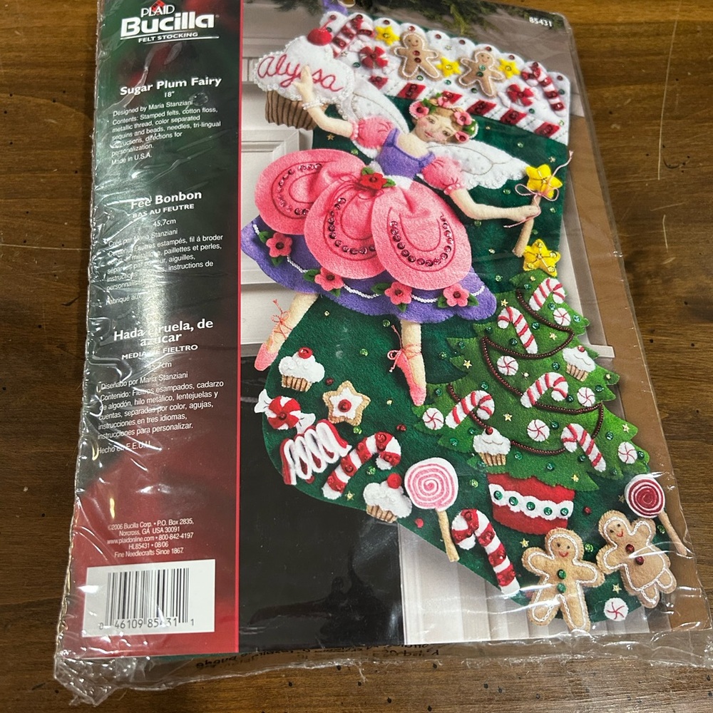 Bucilla Plaid 18"  Sugar Plum Fairy Felt Christmas Stocking Kit #85431 Sealed